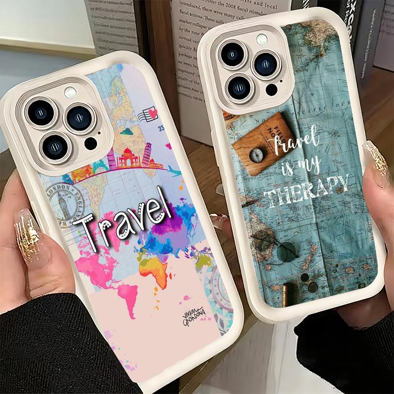 Handyhülle für iPhone 17 Air 16E 15 16 Pro Max Reisekarte Künstlerisches Muster Cover 14 Plus 13 12 Mini Weiche Schale Silikon Fundas