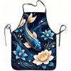 1pc Blue Koi Fish And Lotus Artistic Print Apron, Durable And Easy To Clean, Adjustable Waistband, Polyester Material, for Kitchen Cooking, Gardening,