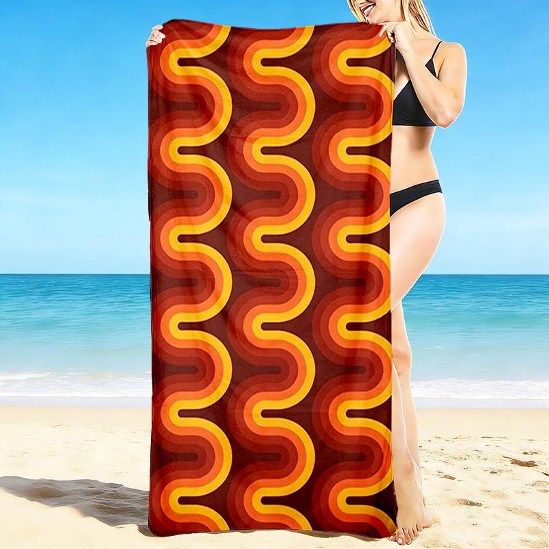 1Pc Abstract Retro Wave Beach Towel, Quick Dry, Multi-Use for Beach Pool Gym Yoga Home Travel, Christmas, Halloween, Xmas Gift M928309