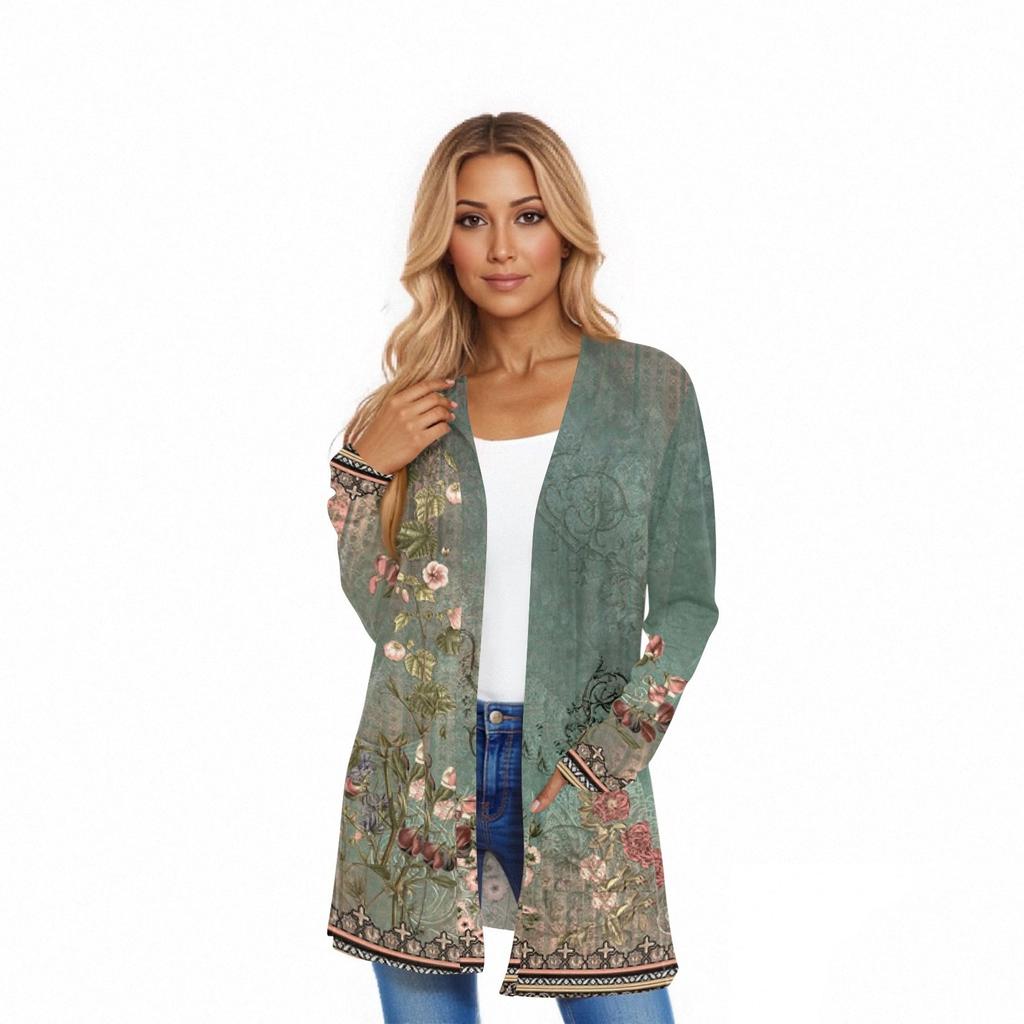 Damen Langarm Strickjacke Lässige Jacke mit Taschen Oberteil
