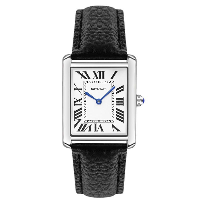 Orologio Classico da Donna Rettangolare Tank con Fibbia a Farfalla Moda Casual Orologio al Quarzo Impermeabile in Vera Pelle