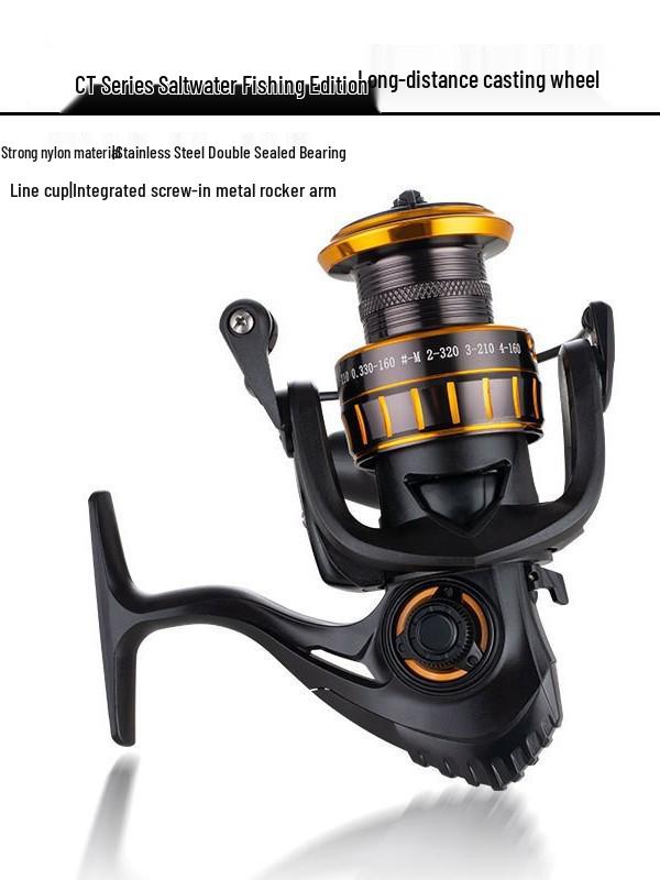 Long-Casting Gapless Spinning Reel with All-Metal Line Cup for Sea Fishing