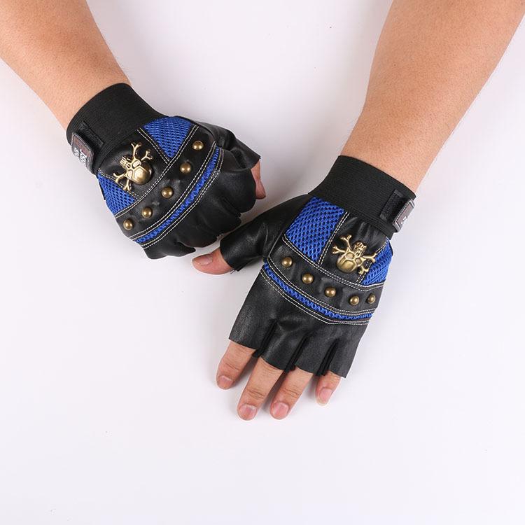 

Новые мужские и женские перчатки без пальцев с заклепками-черепами, дышащая ПУ-кожа, для велоспорта на открытом воздухе, спорта, фитнеса, перчатки с открытыми пальцами one size