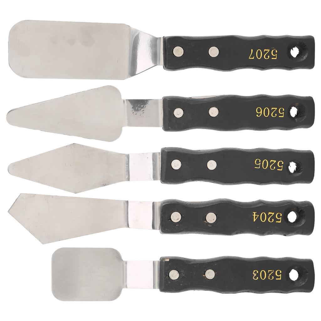 5pc Palette Knives Spatula Black Wood Handle Stainless Steel Oil Acrylic Paint Artist Knife