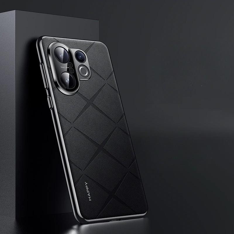 

Противоударный чехол из ПУ кожи для VIVO X200 FE с гальваническим покрытием, защита объектива камеры, жесткий чехол с задней крышкой для VIVO S30 Pro mini, бампер vivo X200 FE чёрный