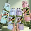1PC Crocodile Friends Slogan Print 750ml Color Plastic Sports Water Bottle Leakproof Flip Straw Lid Suitable for Sports Office Home Use