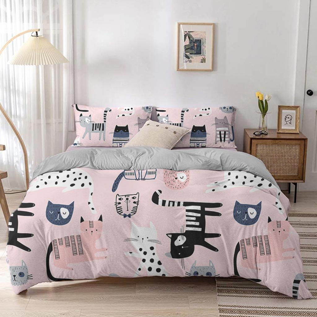 Animal Kitty Duvet Cover Lovely Pet Pink Cat Cartoon Quilt Cover Polyester Simple Style Theme Bedroom Decorations Children Girl