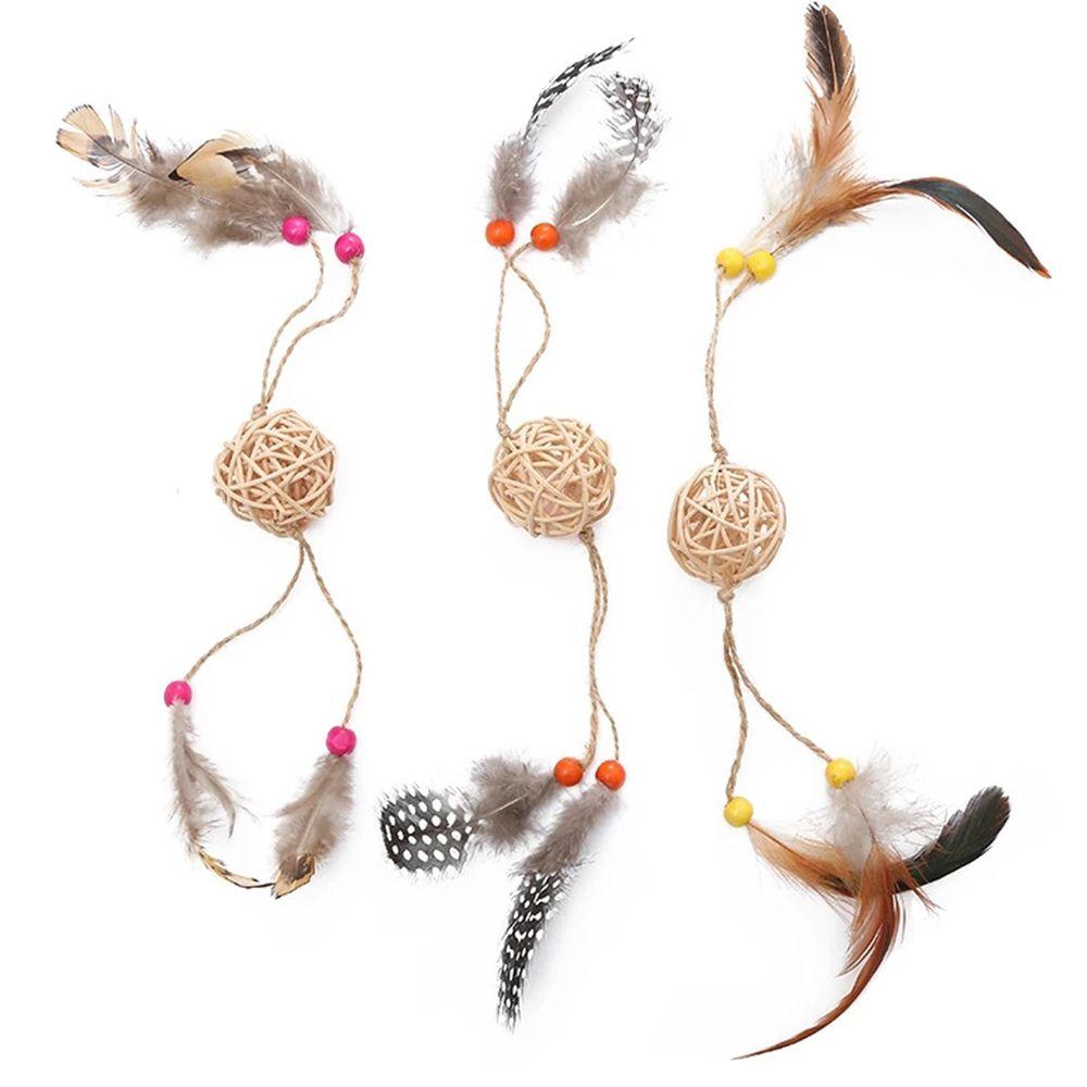

Faux Feather Pet Ball Teasering Pet Training Toy Feather Rattan Ball Interactive Toy Pet Accessorie
