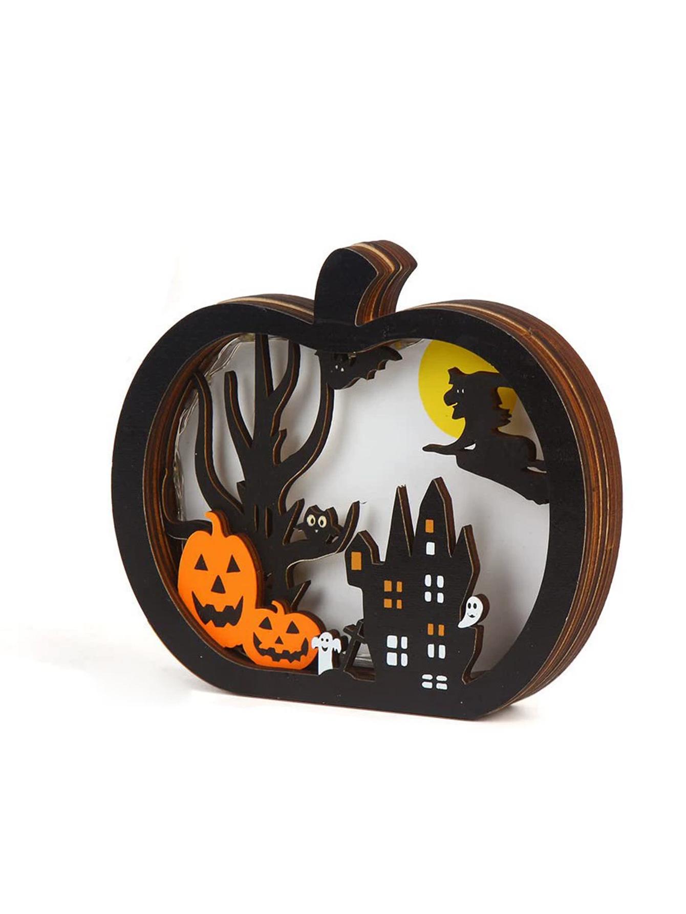 

Halloween Wooden Tabletop Lighting Pumpkin, 2 Pack Glowing Pumpkin Ghost Lantern Shadow Box Halloween Tabletop Decorations Ornam тыква
