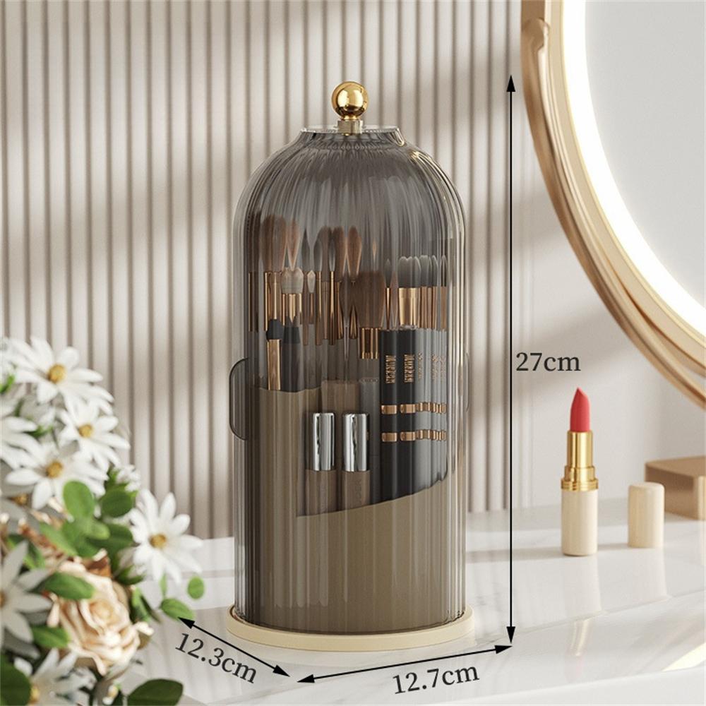 

Вращающийся на 360° органайзер для кистей для макияжа, настольный ящик для хранения помады с крышкой, пылезащитный чехол в форме птичьей клетки, держатель для карандашей для бровей