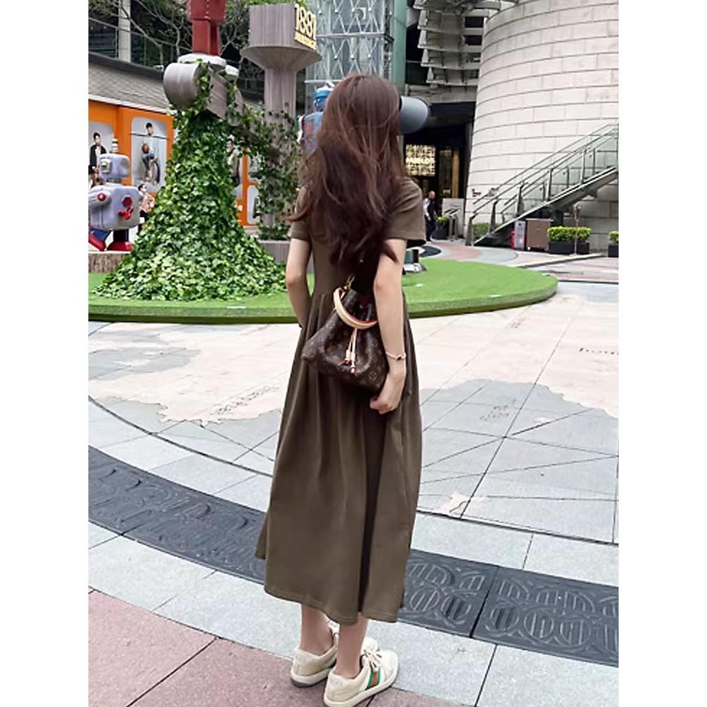 French small short-sleeved t-shirt dress women's new summer women's clothing Hepburn style waist and thin dress