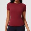 Damen Nude-Feeling Amerikanischer Stil Schnelltrocknendes Kurzarm-T-Shirt - Schlankmachendes Yoga-, Sport-, Fitness- und Laufoberteil