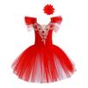 Girls Princess Tutu Dress with Flying Sleeves & Lace Flower Decor, Adjustable Spaghetti Straps, Mesh Skirt + Headdress for Dance Party