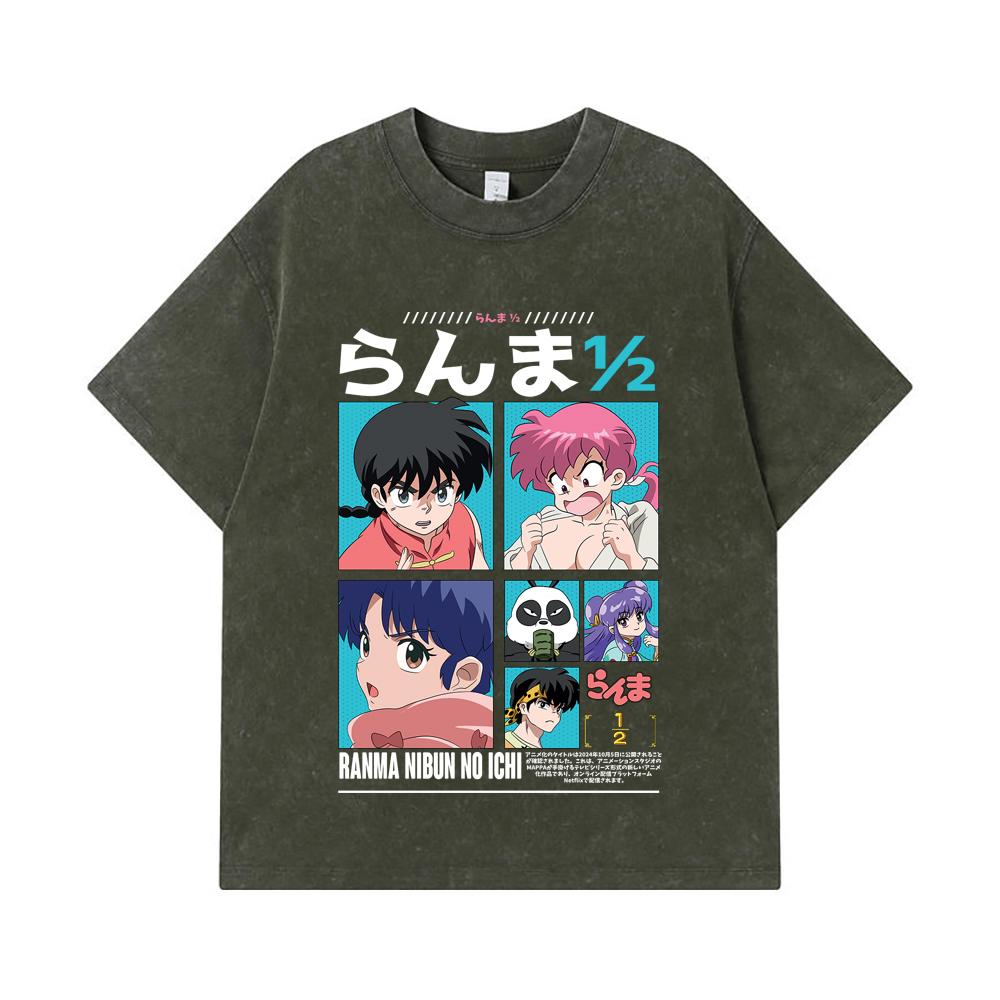 

275 GSM Washed T-shirts 100% Cotton Ranma 12 V1 Print Unisex Heavy Cotton T Shirt S армия зеленый