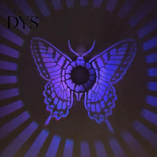 Wireless Wall Mounted Fixtures Solar Lights, Color Changing Outdoor Decorative Butterfly Projection Lamp, Powered Lights Waterproof Metal Fence Light