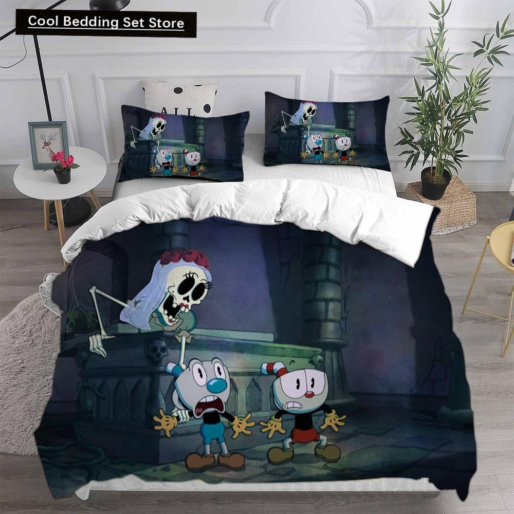 New 3D Print Game Cartoon Cuphead Bedding Sets Comforter Quilt Bed Cover Duvet Cover Pillow Case 2-3 Pieces Sets Kids Adult Size