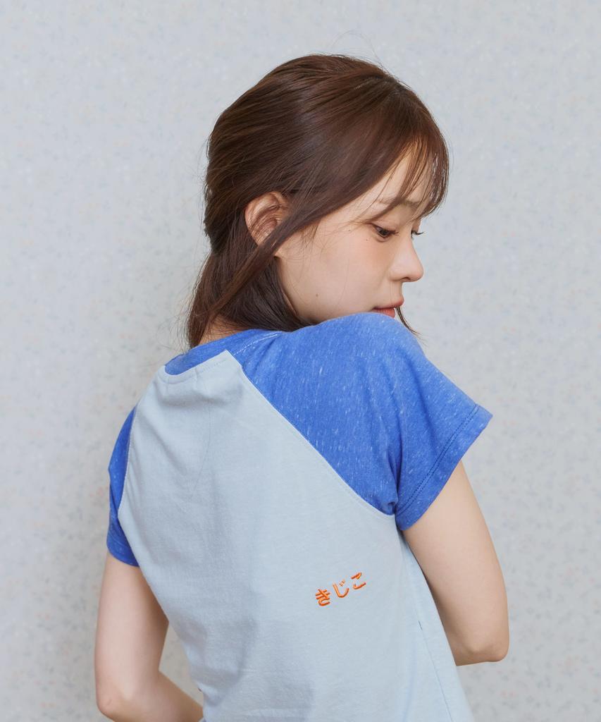 KIJIKO Ke403. Back Logo Raglan Tee Blue
