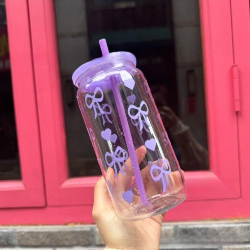 Simple Plastic Water bottle 500ml Bowknot Pattern Aesthetic Tumbler Cup Heat-resistant Large Capacity Milk Tea Cup for Students