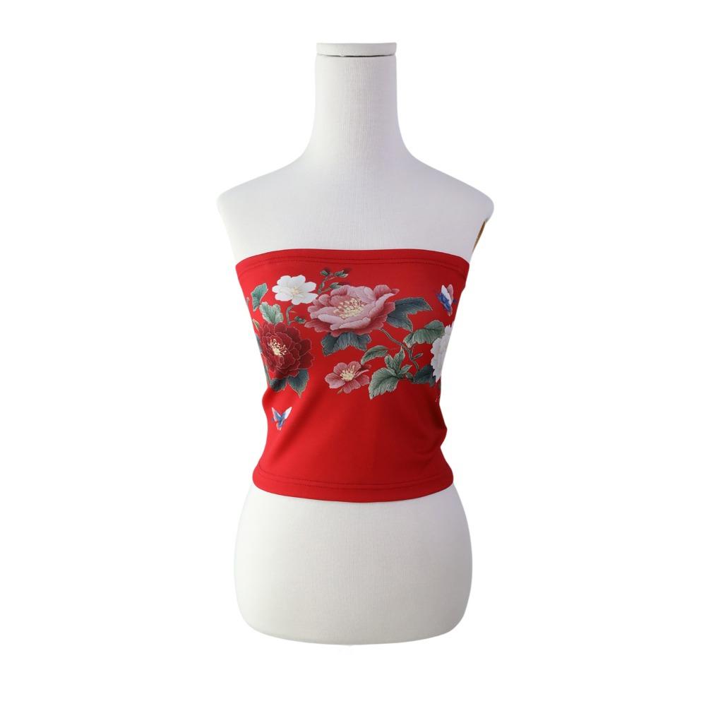 Korean Traditional Pattern Graphic Tube Top [Peony Butterfly Painting)