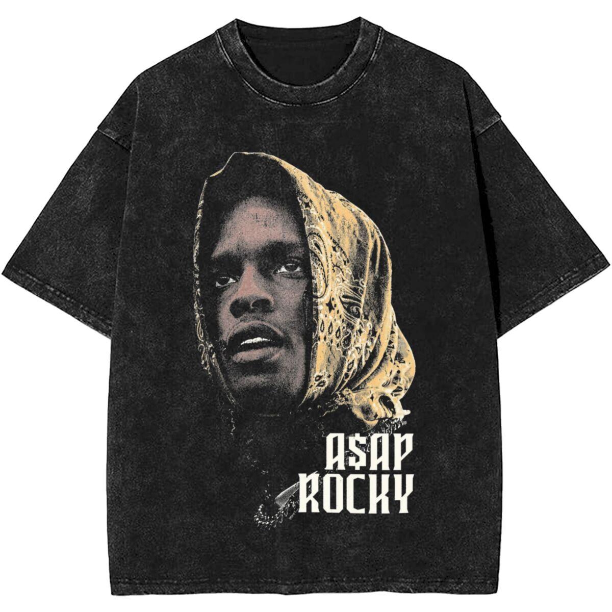 

AsAP Rocky Хип-хоп Рэпер Голова Футболка Хип-хоп Стирка Короткий рукав Харадзюку Футболки Новинка для Мужчин Женщин Уличная Одежда Футболка 2XL