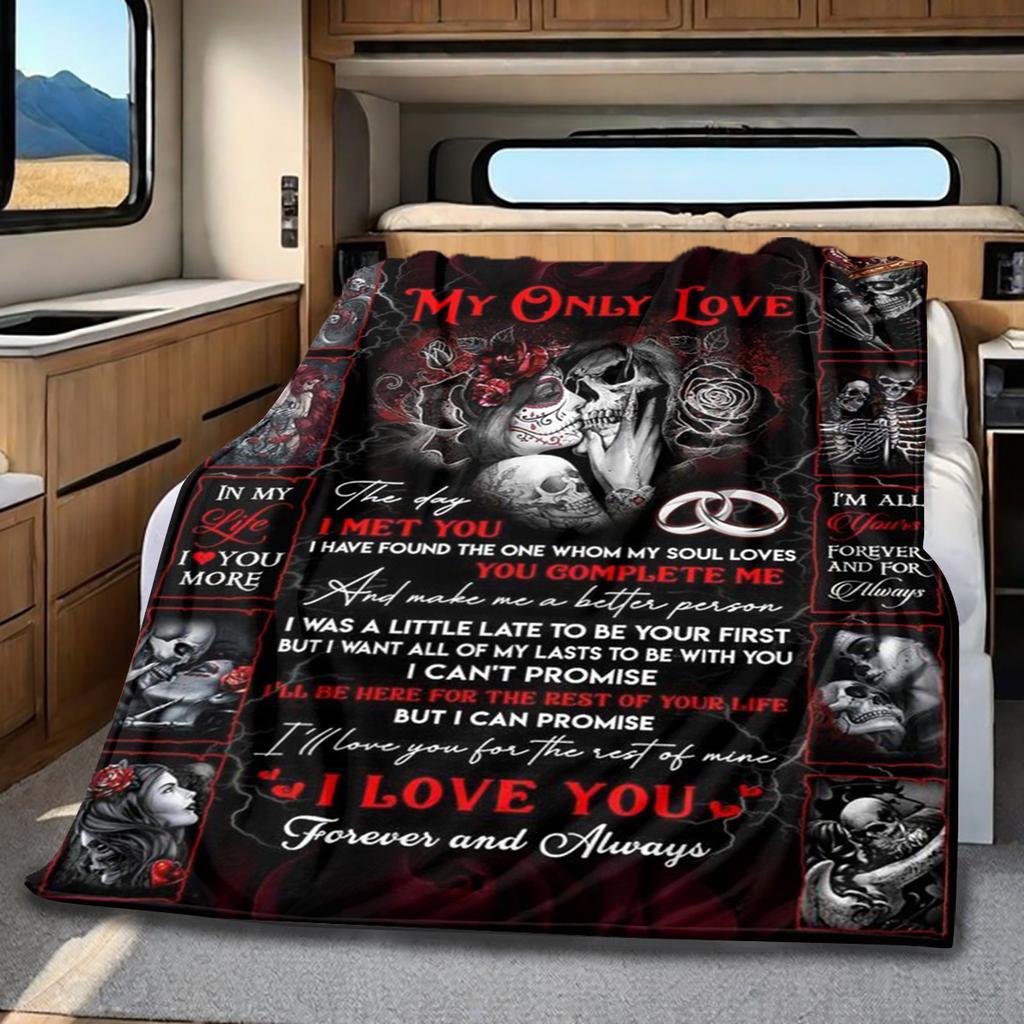 Gothic Skull Love Forever Always Plush Blanket Soft Comfortable All Seasons Perfect Sofa Office Naps Outdoor Travel Makes Great Gift