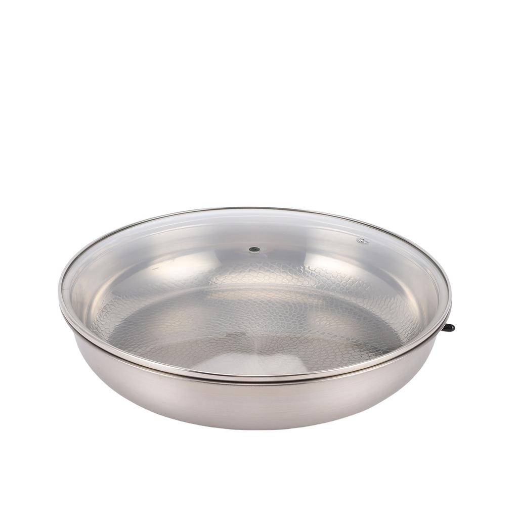 Ti Hammered Pan with Lid Stainless Steel Hammered Cookware Even Heating Skillet Pan for Cooking 30CM