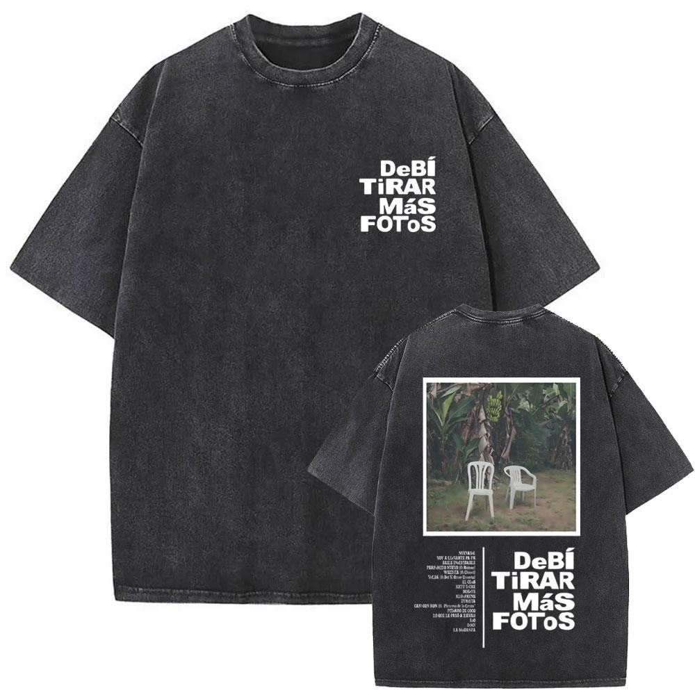 Camiseta Gráfica de Rapper Vintage Lavada Cara de Bad Bunny DeBi TiRAR MaS FOToS Impresión DTMF Camisetas Hombre Hip Hop Retro Camiseta Oversize