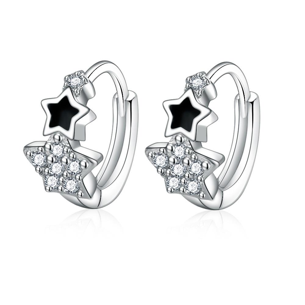 

Star Girl Fashionable Simple Zirconia Epoxy Black Five-pointed Star Temperament Ear Bones Earrings білий