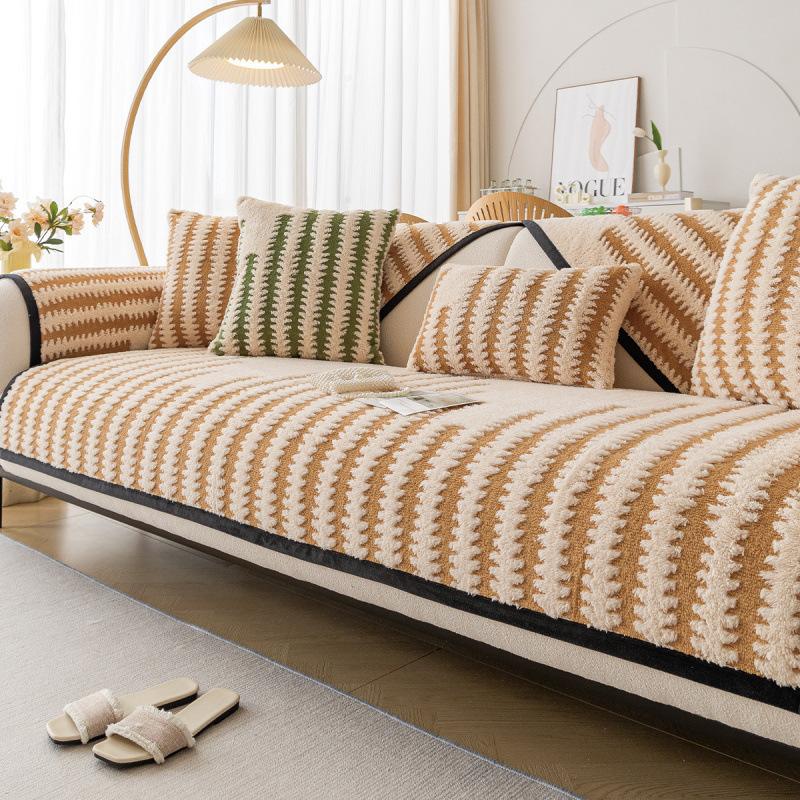 Non-slip Chenille Sofa Mat Thicken Lines Sofas Cover for Living Room Luxury Corner Couch Cushion Seat Pad Home Protection Covers