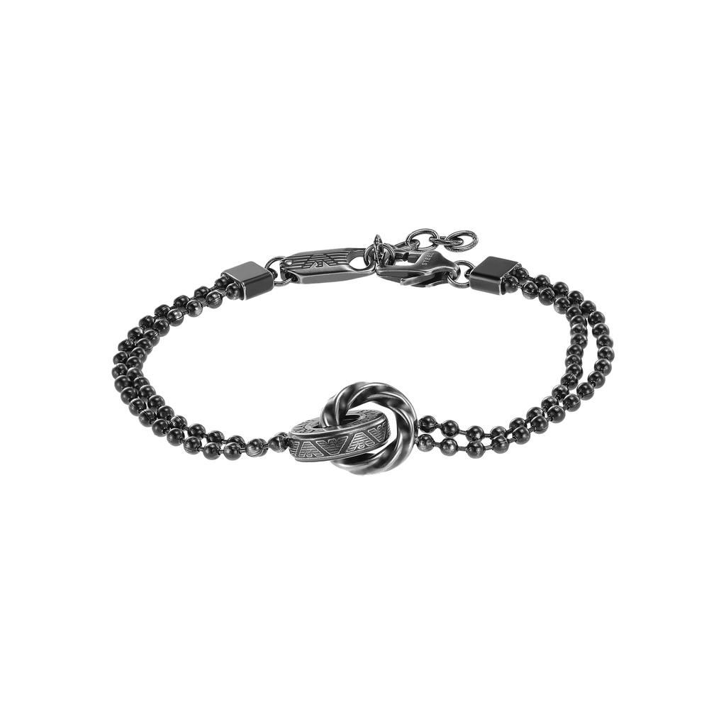 Emporio Armani Qixi Limited Edition Vintage Style Double Ring Bead Stainless Steel Bracelet Men Bracelet Silver EGS3028040