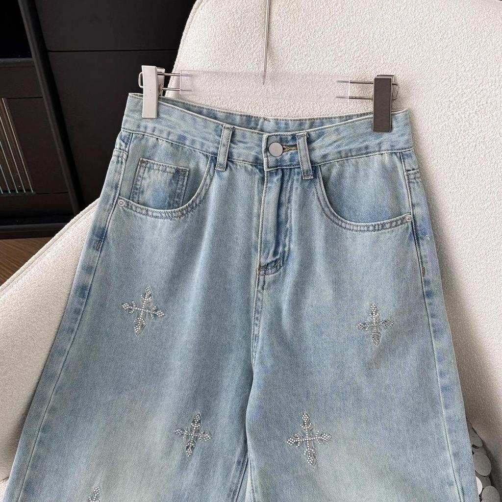 Girl's Jacquard Wide-Leg Slimming Jeans - Women's Spring 2025 High-Waisted Straight-Leg Pants