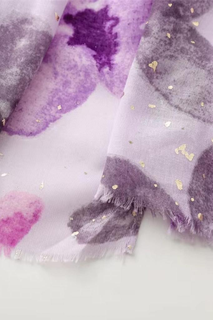 Purple and Pink Shawl with Flowers and Particles - Light and Feminine, 180x90