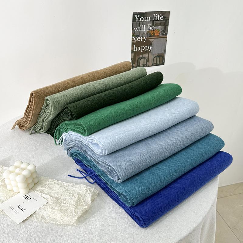 

Scarf autumn and winter atmosphere solid color imitation cashmere women s temperament literary niche soft waxy warm fringed scarf shawl 65*200cm