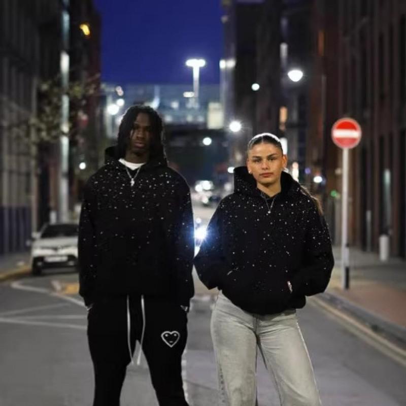 Studded Starry Sky Hooded Zip-Up Sweatshirt Unisex Streetwear Oversized Long Sleeve Pullover