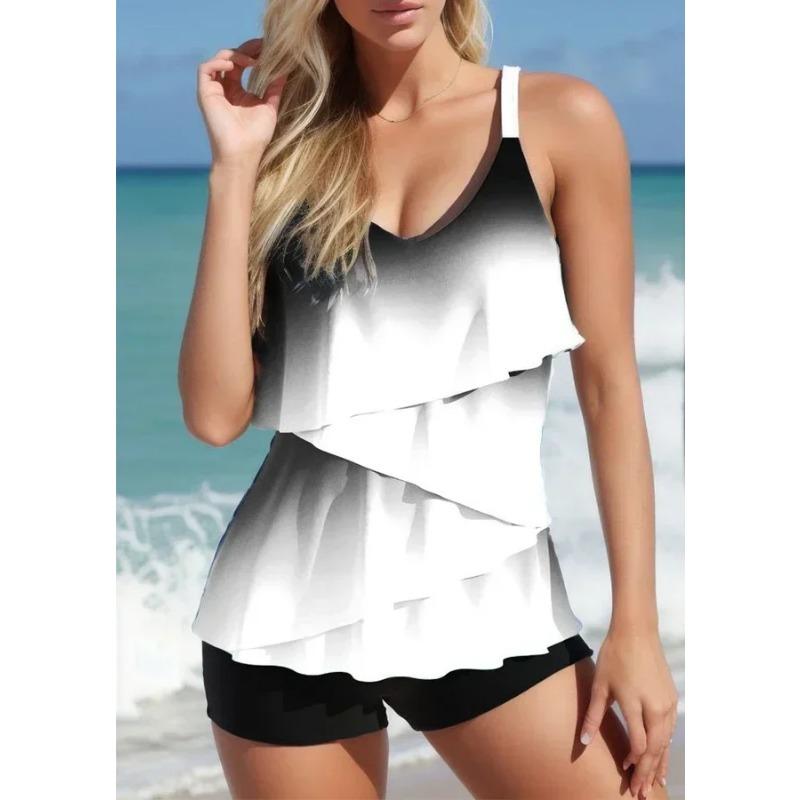 

Женский сексуальный повседневный купальник в курортном стиле с бретельками на шее, модный женский купальник-бикини с оборками, размер S-6XL 5XL