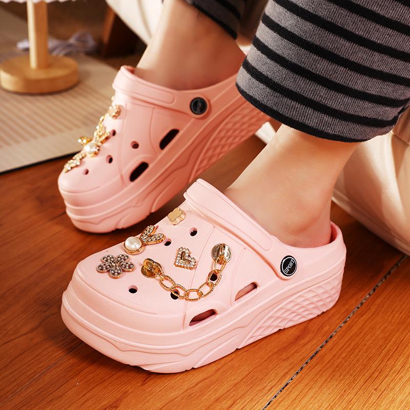 

Женские сандалии с толстой подошвой и отверстиями, с полуподдержкой, новые летние, для улицы, с сумкой на носке, сандалии для пляжа на море, увеличивающие рост, сандалии из ЭВА 41