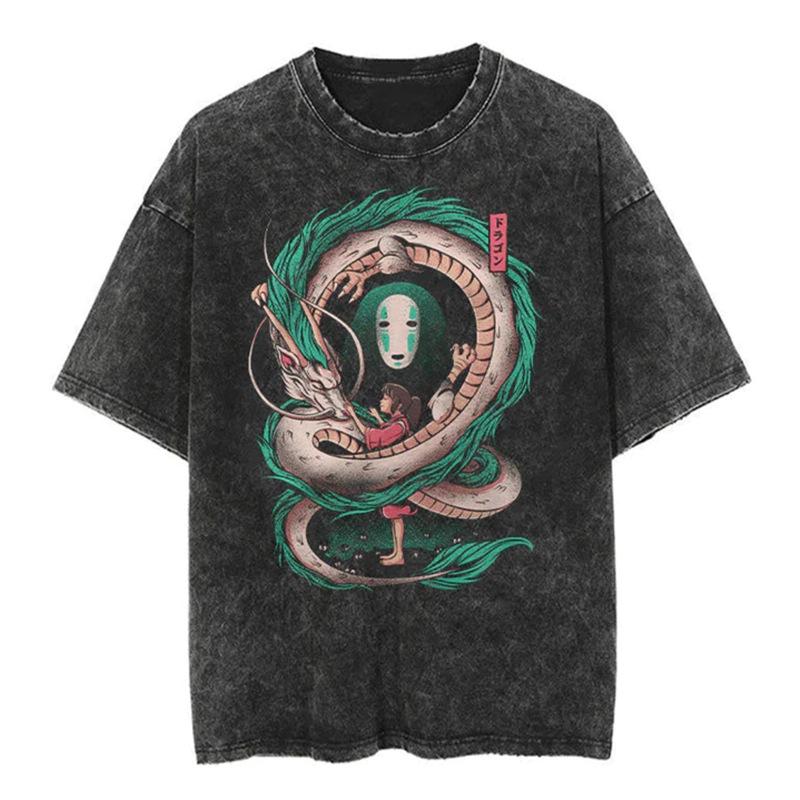 Cartoon Spell Battle Oversized Retro 3D Printed Loose Large Round Neck Cotton Short Sleeve T-Shirts Men’s