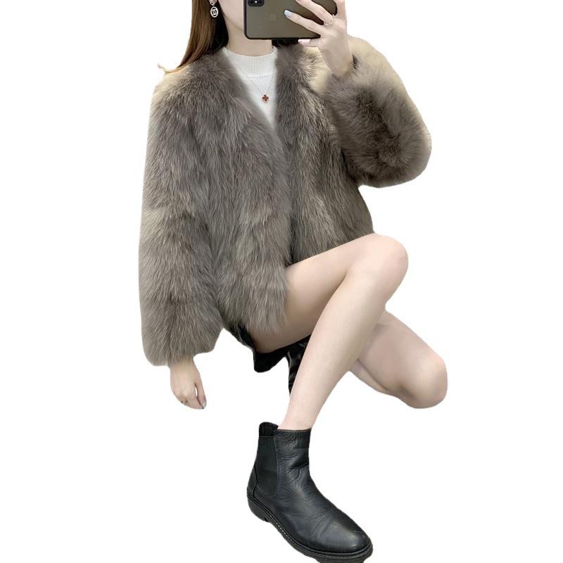 2024 winter Haining imitation fox fur imitation fur jacket young short fur integrated V-neck women's fur clothes