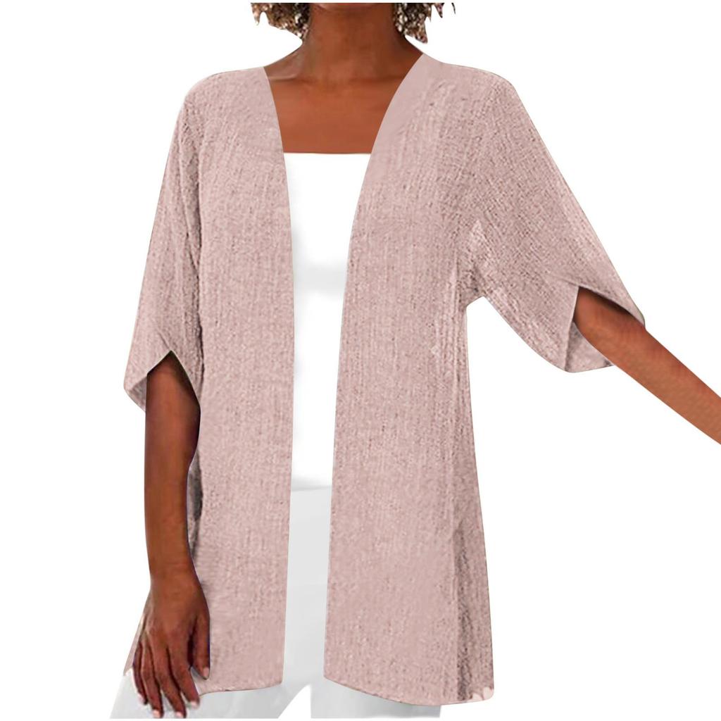 Women's Summer Cardigans Plus Size Short Sleeve Half Loose Cover Up Open Front Stretch Blouse Wrap Outwear Top