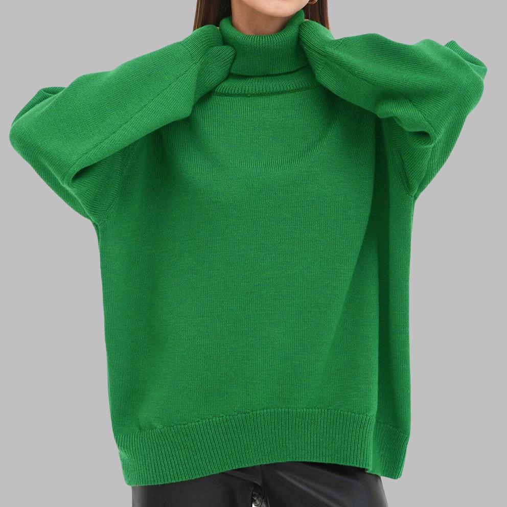 Women's Classic Solid Color Turtleneck Sweater - European & American Autumn/Winter Loose Knitwear