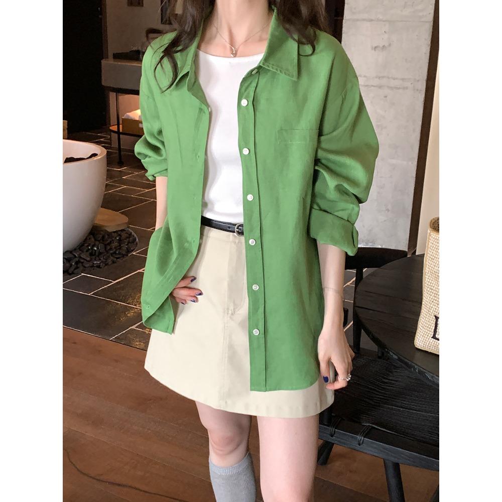 

Свободная рубашка Tencel Linen Lazy Loose с длинными рукавами для женщин, весна-лето, новая универсальная рубашка с солнцезащитным кремом M яблочный зеленый