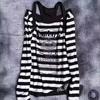 KOSY Conjunto de Dos Piezas Top de Tirantes Mangas Largas Rayas Blancas Negras Hombros Descubiertos Estampado Gráfico de Letras Camisola Capa Camiseta Casual Ajustada