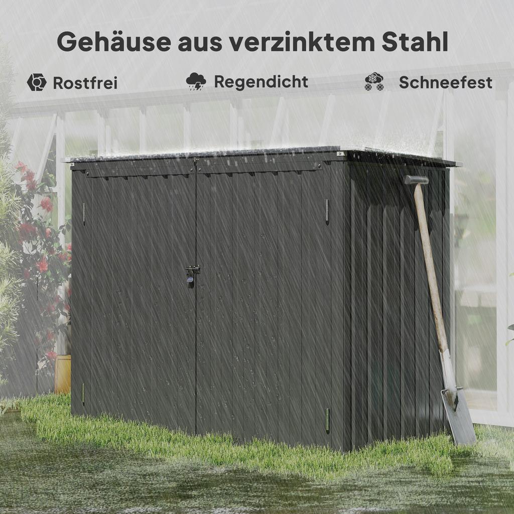 Garbage Bin Box for 2 Bins, Lockable, Bin Enclosure with Hinged Lid, Dark Grey