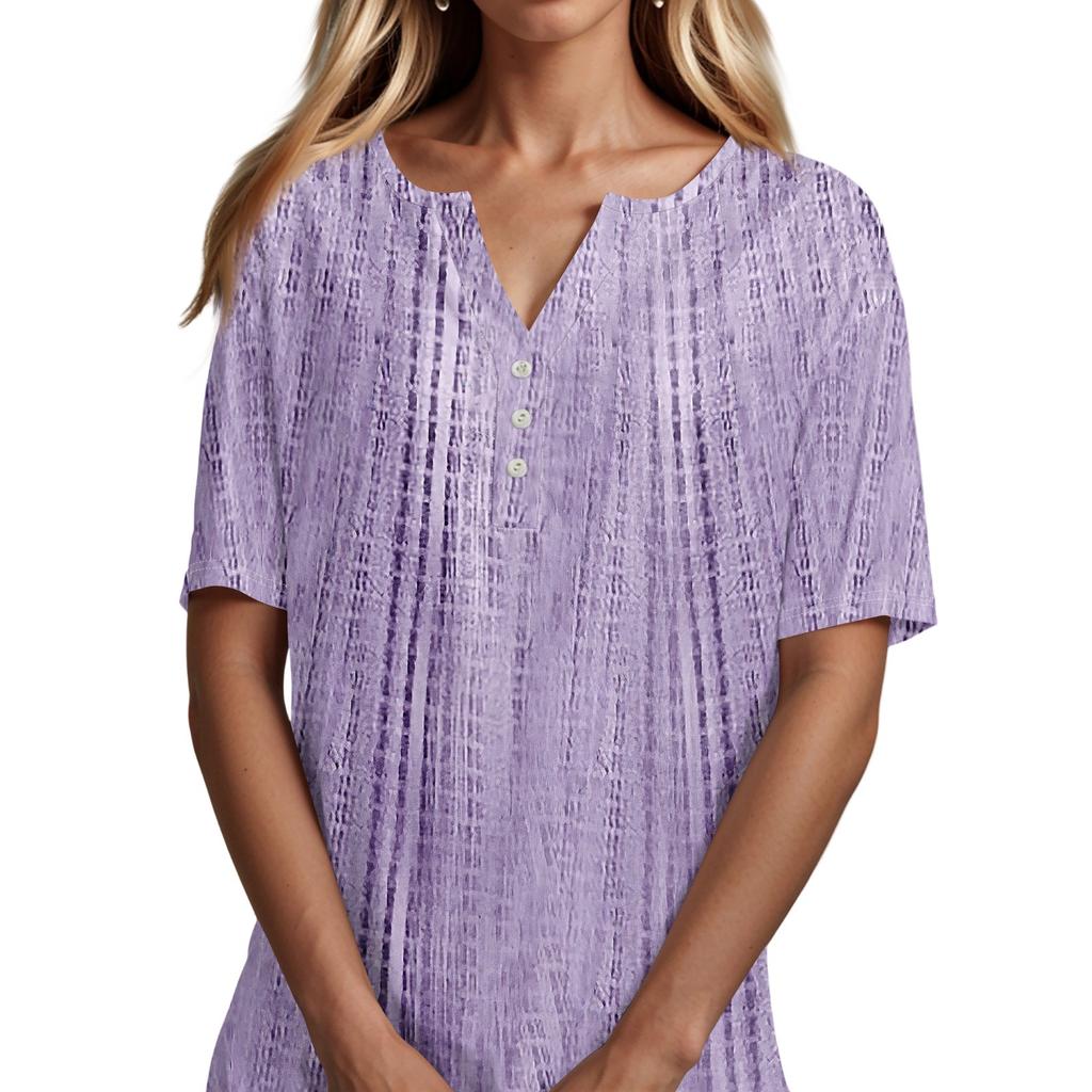 T-skjorte for kvinner med kortermet knapp med kortermet t-skjorte daglig helgmote Basic V-hals vanlig topp