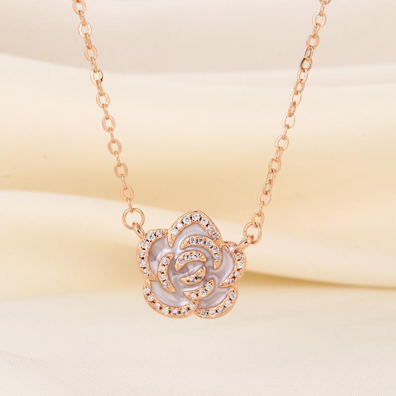 Xiaohongshu Full Diamond Camellia Necklace European and American Retro Style Ins Collarbone Chain