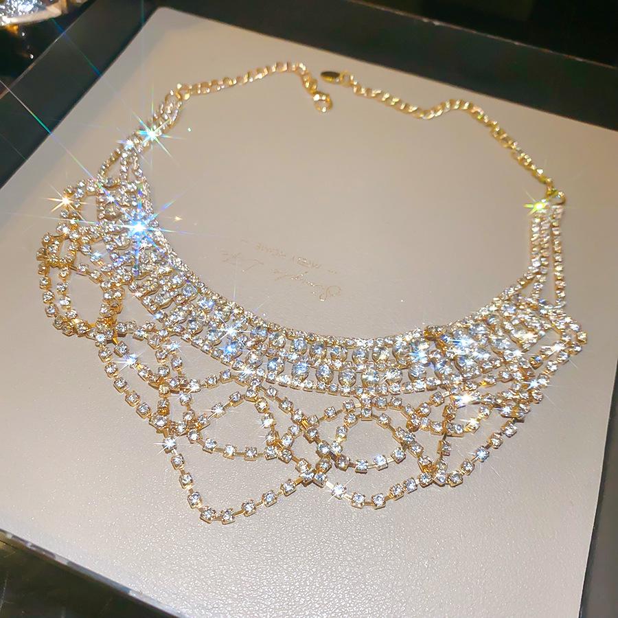 Elegant Rhinestone Lace Tassel Necklace - Multi-Layer Clavicle Accessory for Women