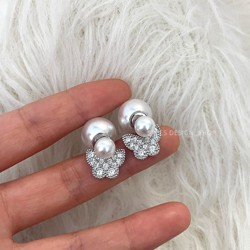 Zircon Butterfly Pearl Stud Earrings: Elegant, Fashionable, Versatile Accessories for Women