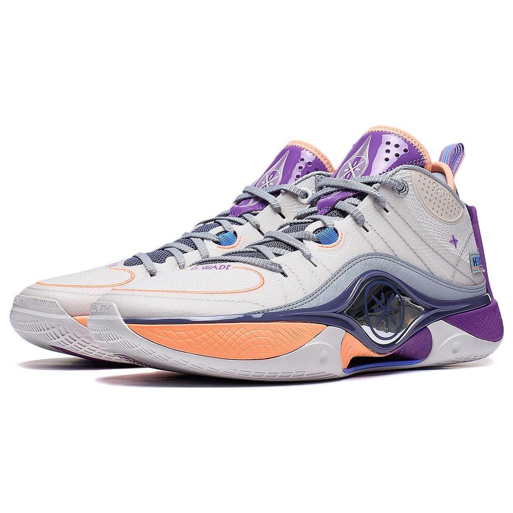 Li Ning Wade Shadow 5 Comfortable Cushioning Slip Resistant Rebound Mid Top Basketball Shoes Men's White Sand Gray ABPT053-6