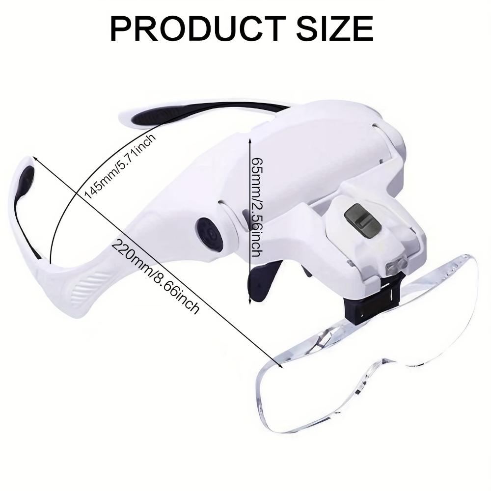 Head Magnifier With LED Light, Adjustable Headband, 5 Interchangeable Lenses 1.0X‑3.5X, For Model Making, Repair, Jewelry Work