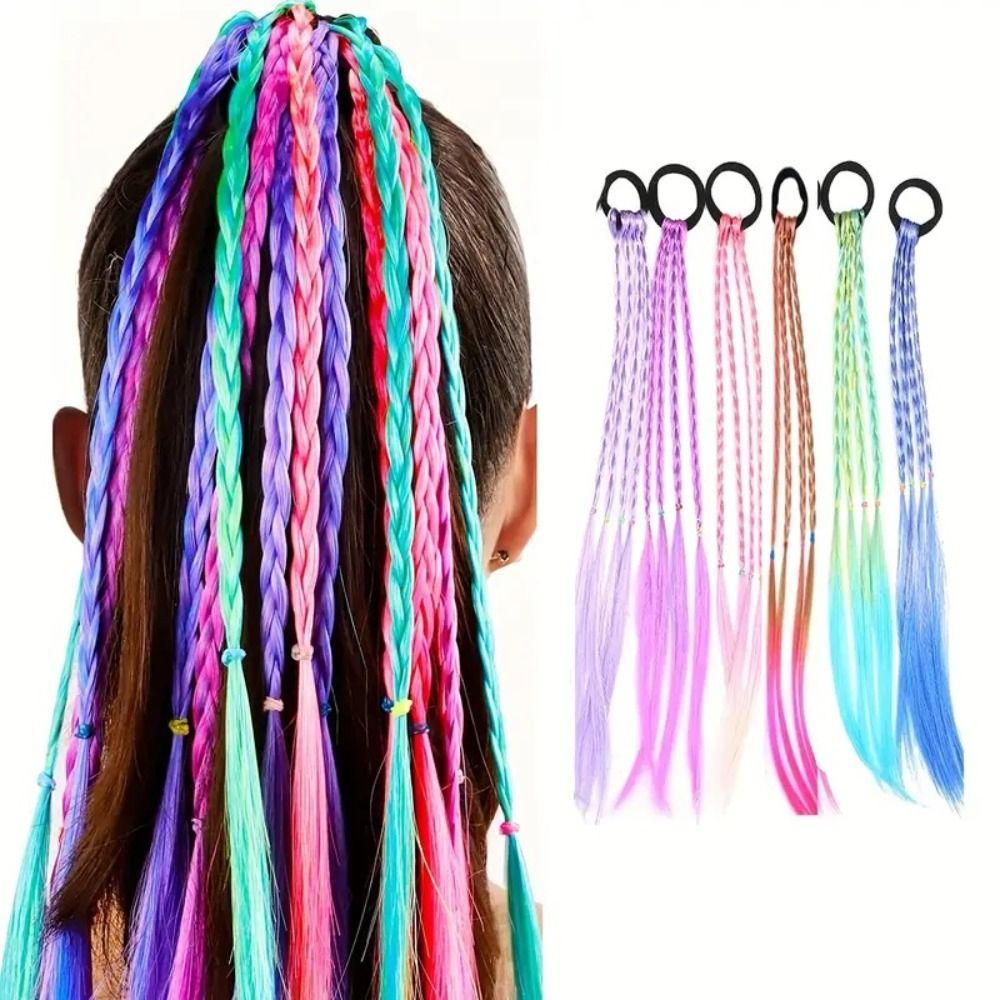 6Pcs Multi-Strand Design Rainbow Long Straight Braid Hair Synthetic Hair Extensions Cosplay